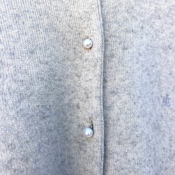 Lauren Ralph Lauren Silk Cashmere Pearl Button Cardigan Sweater Grey Gray XL - Picture 5 of 6